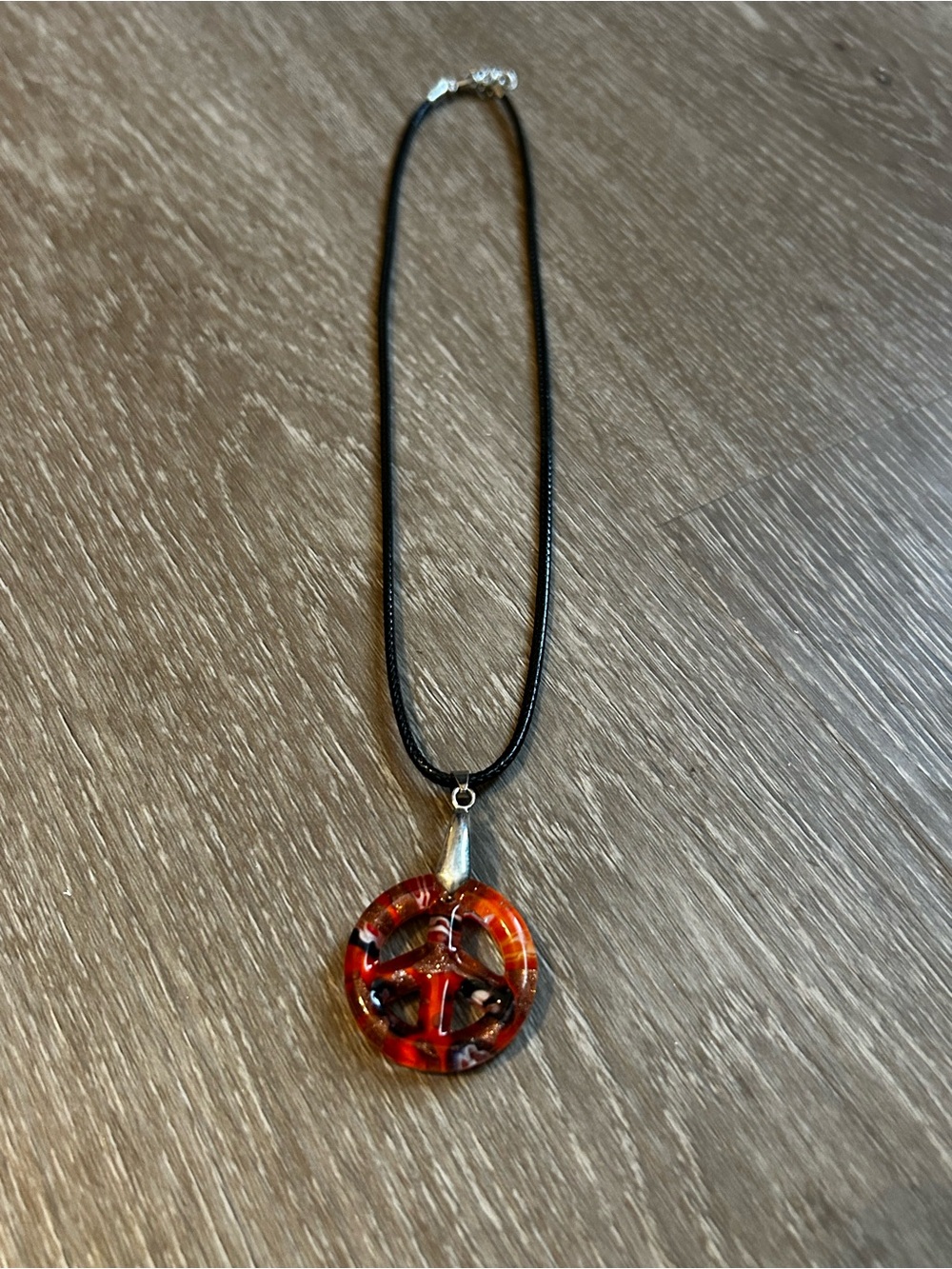 Handmade Red Millefiori Glass Peace Sign Necklace